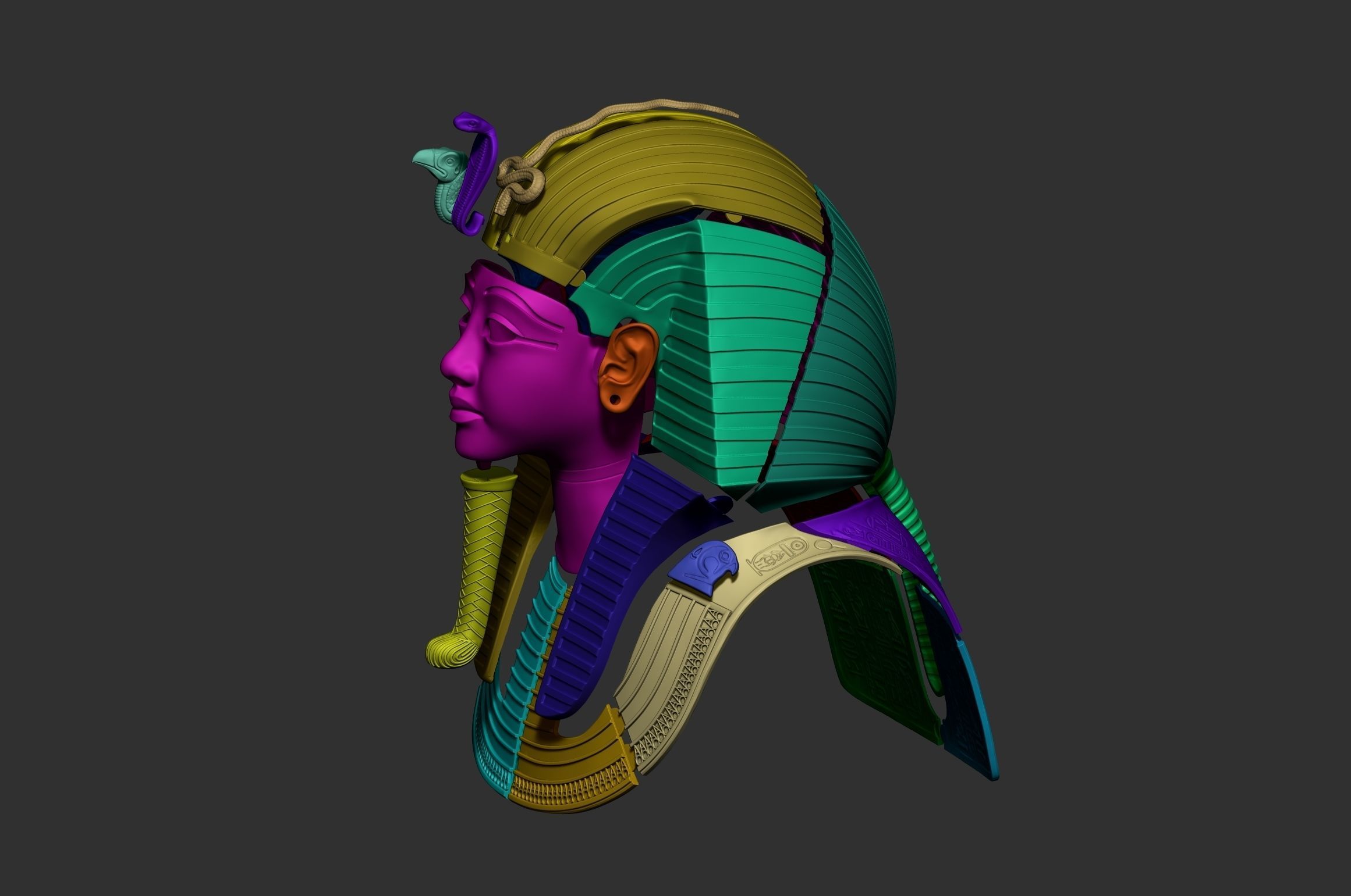 Tutankhamun Mask v4  gold 3D print model_21