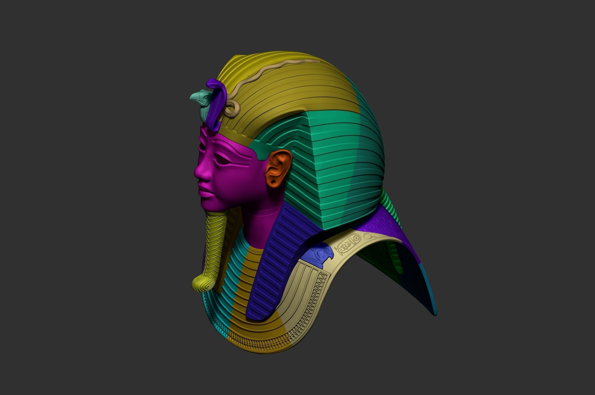 Tutankhamun Mask v4  gold 3D print model_16