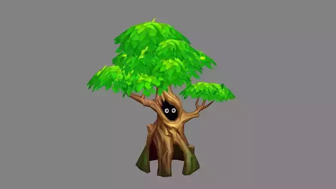 Cartoon ghost hiding in the tree