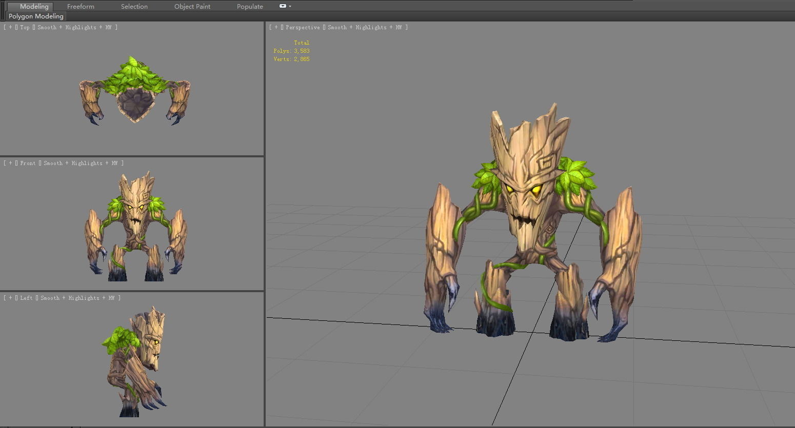 Little dryad - Tree monster Low-poly 3D model_4