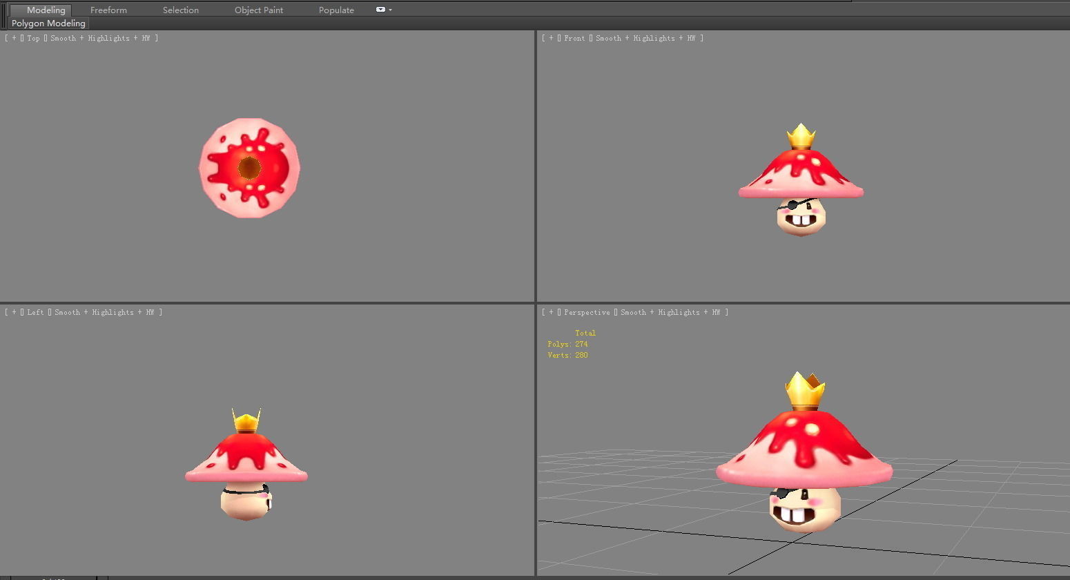 Cartoon Red Mushroom Monster - Poisonous Mushroom King Low-poly 3D model_3