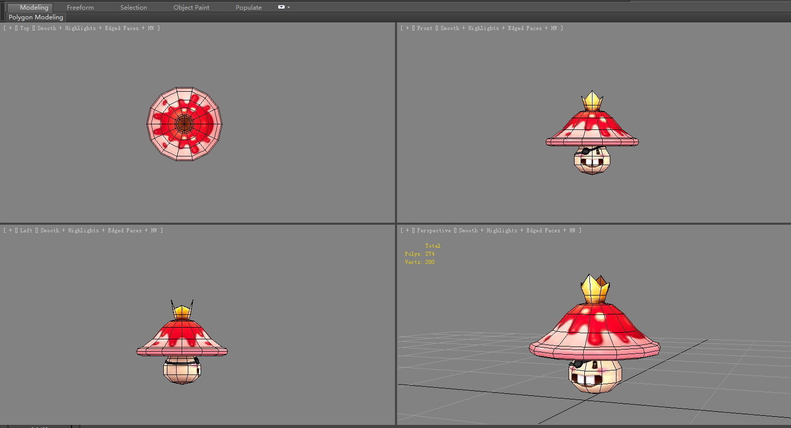 Cartoon Red Mushroom Monster - Poisonous Mushroom King Low-poly 3D model_4