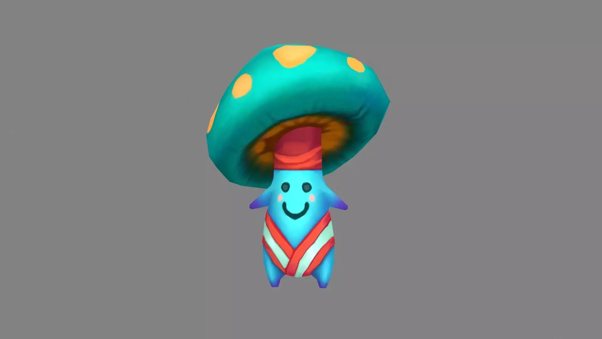 Cartoon Bule Mushroom Monster - Poisonous Mushroom Low-poly 3D model