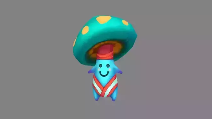 Cartoon Bule Mushroom Monster - Poisonous Mushroom Low-poly 3D model