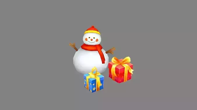 Cartoon snowman and gift boxes