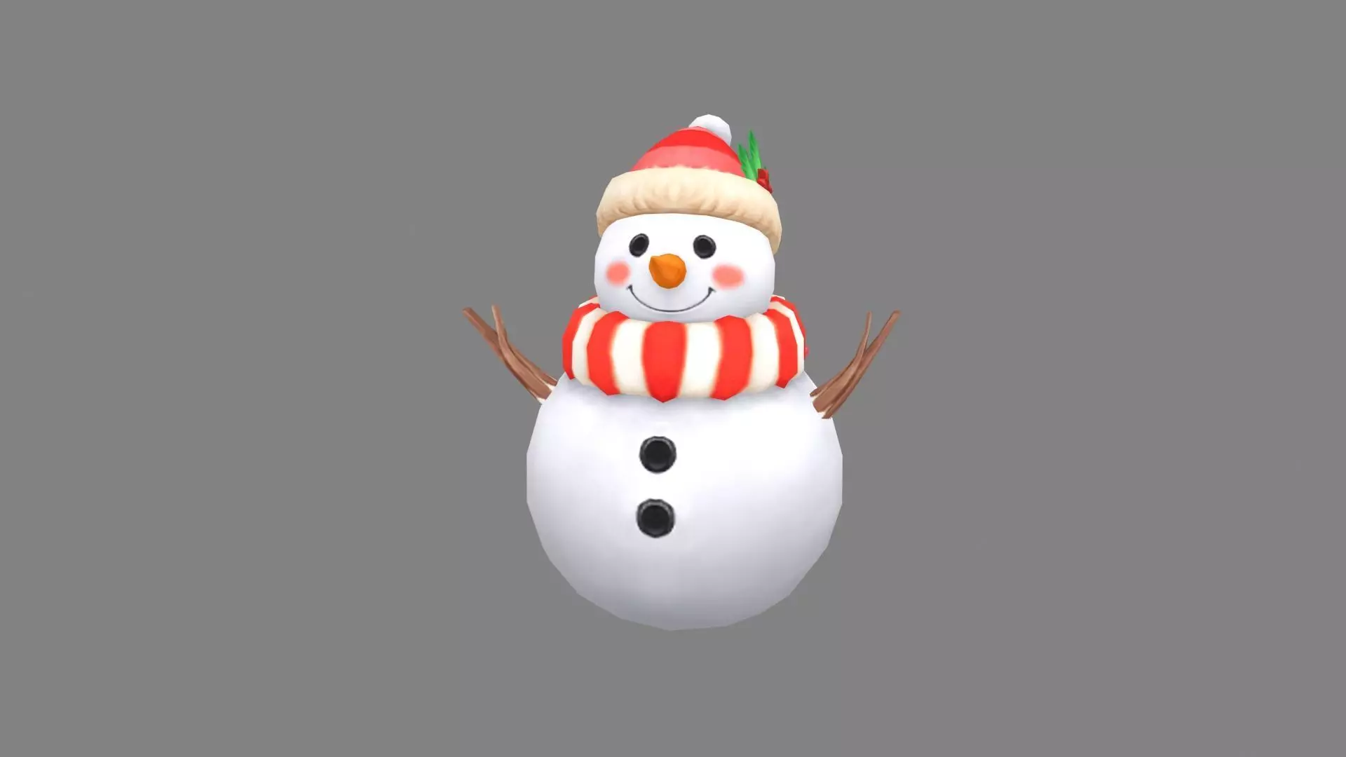 Cartoon snowman wearing scarf and hat Low-poly 3D model