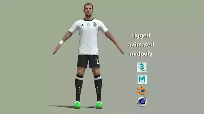 T-Pose Rigged Lukas Podolski Germany 2016 3D model