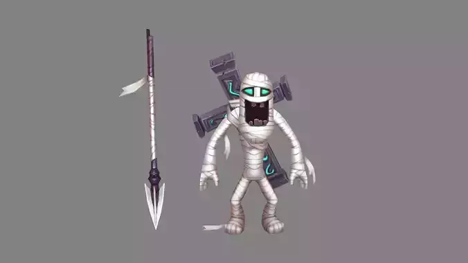 Cartoon spear mummy and cross