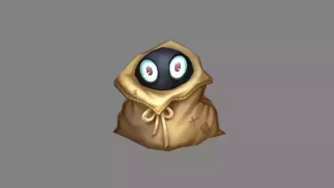 Cartoon ghost hiding in gunny bag 