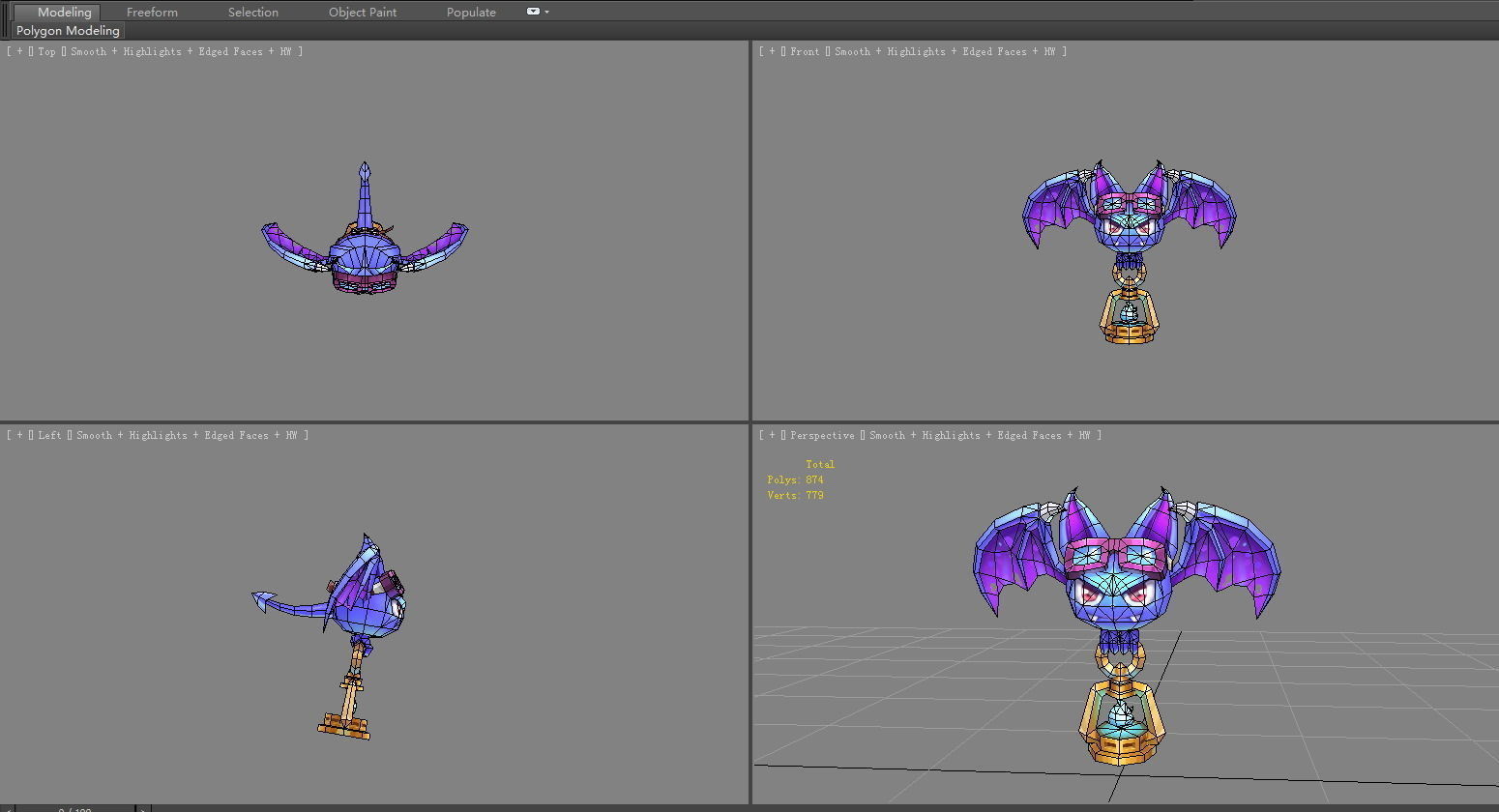 Cartoon vampire Bat devil  Low-poly 3D model_5