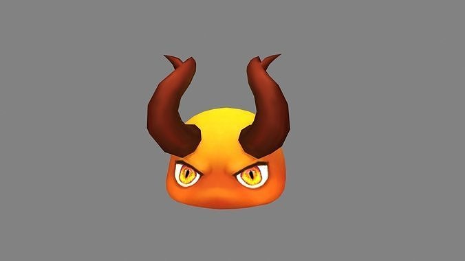 Cartoon Horned demon head Low-poly 3D model