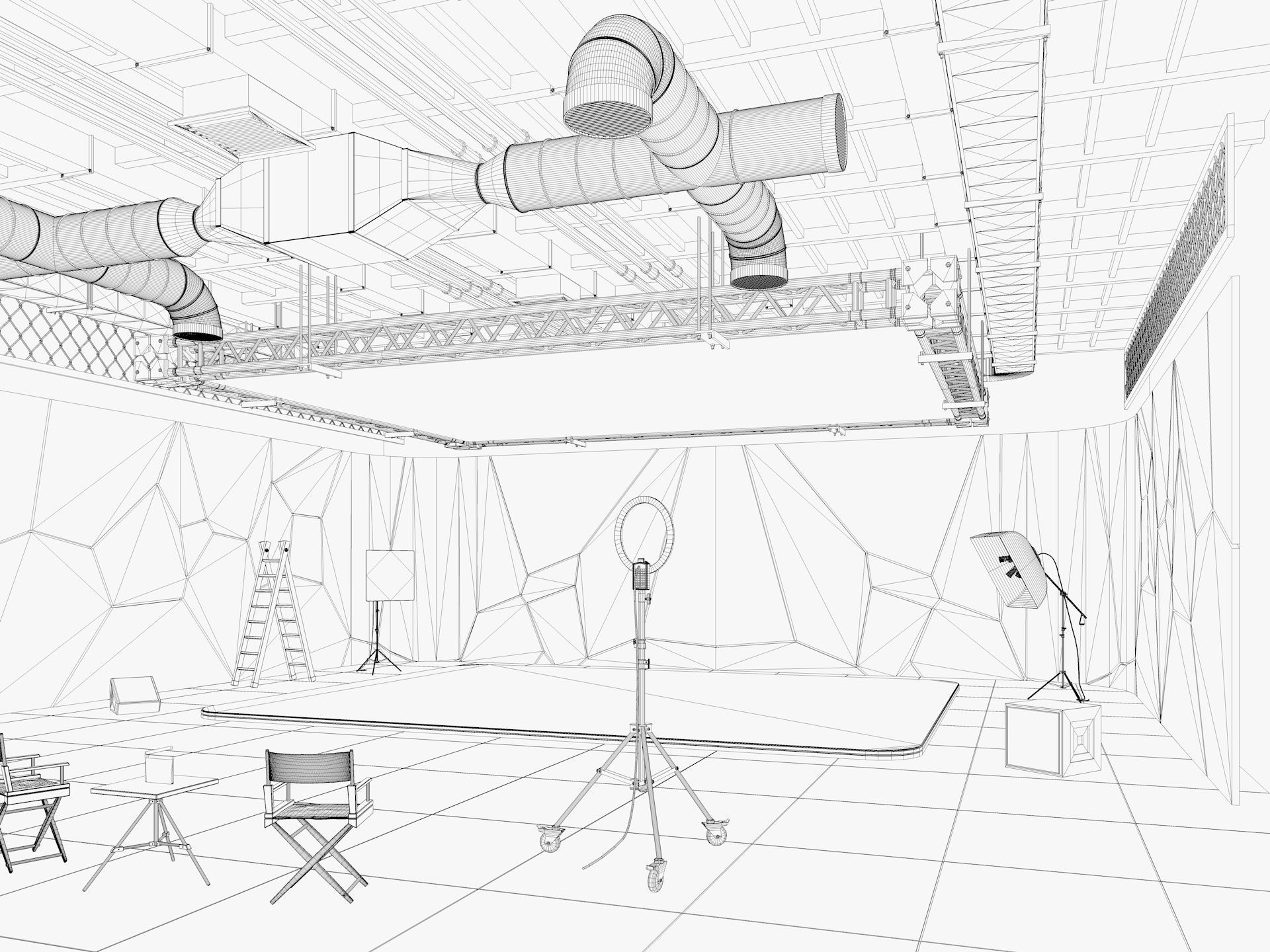 Hangar Photo Studio Scene 3D model_10