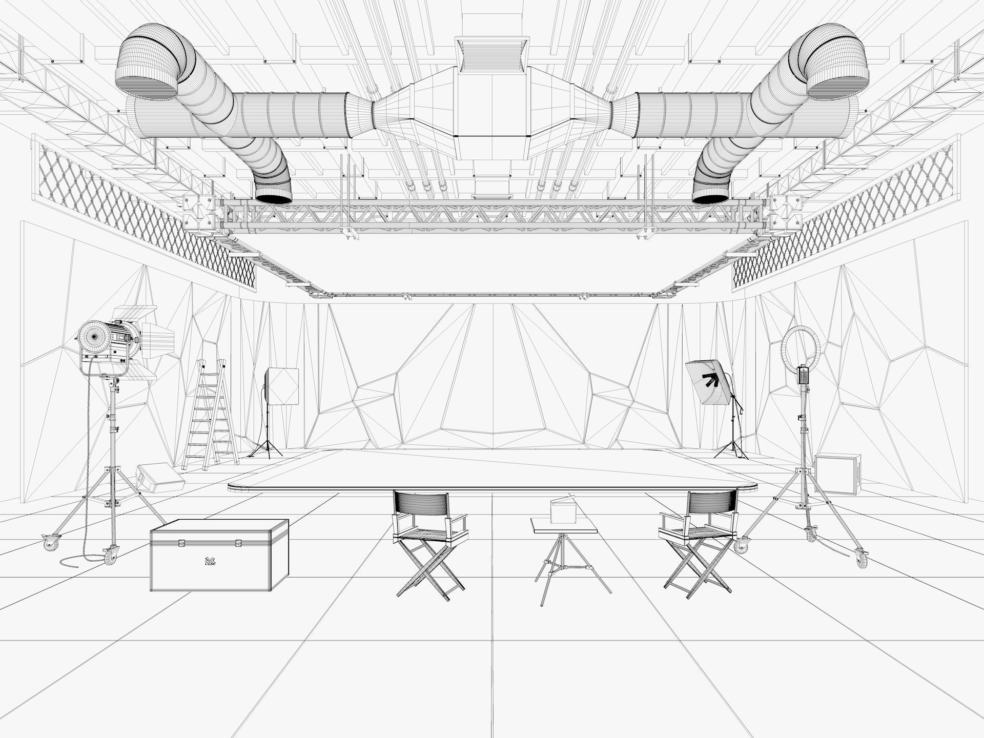 Hangar Photo Studio Scene 3D model_8