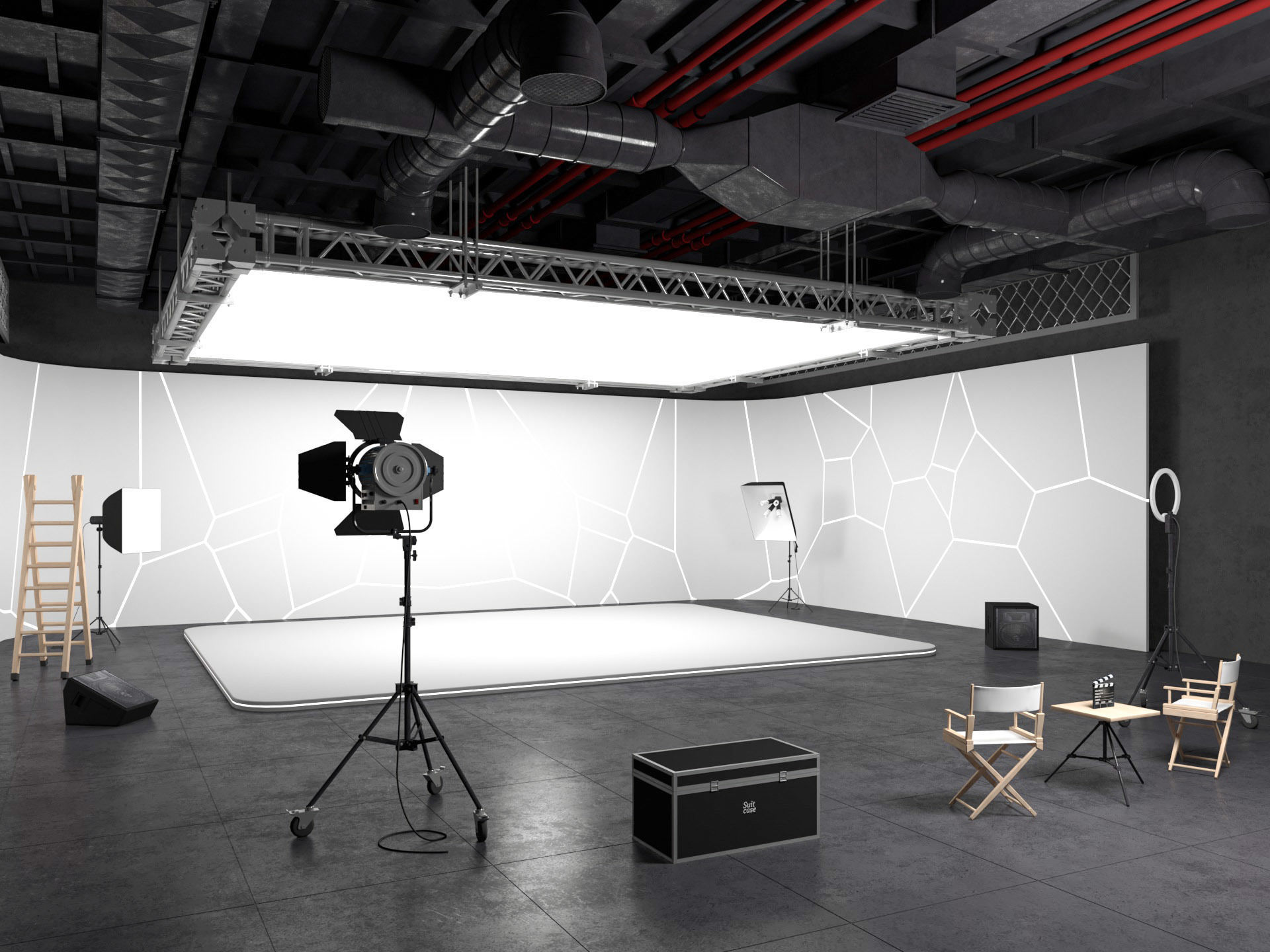 Hangar Photo Studio Scene 3D model_1