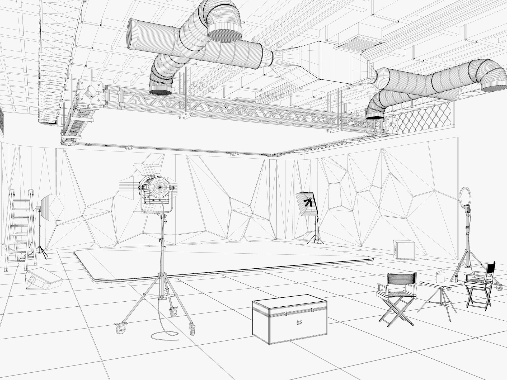 Hangar Photo Studio Scene 3D model_9