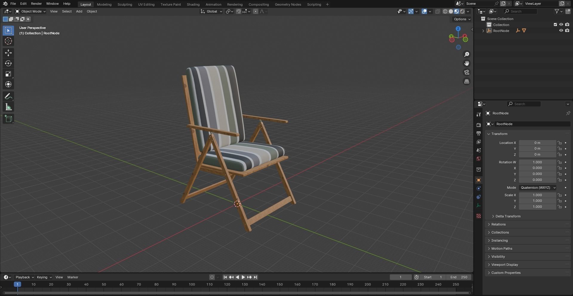 Stripe Folding Chair Low-poly 3D model_25