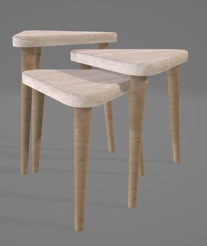 Travertine Wooden Side Table Free 3D model_1