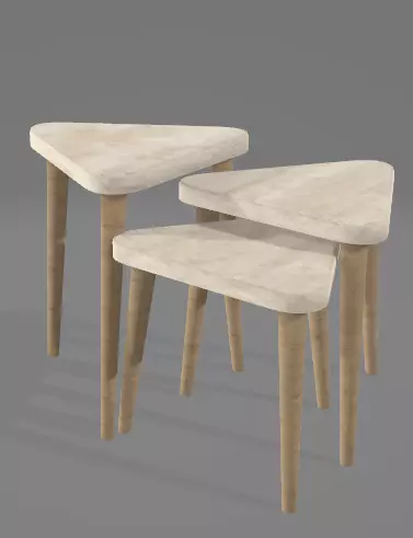 Travertine Wooden Side Table Free 3D model_0