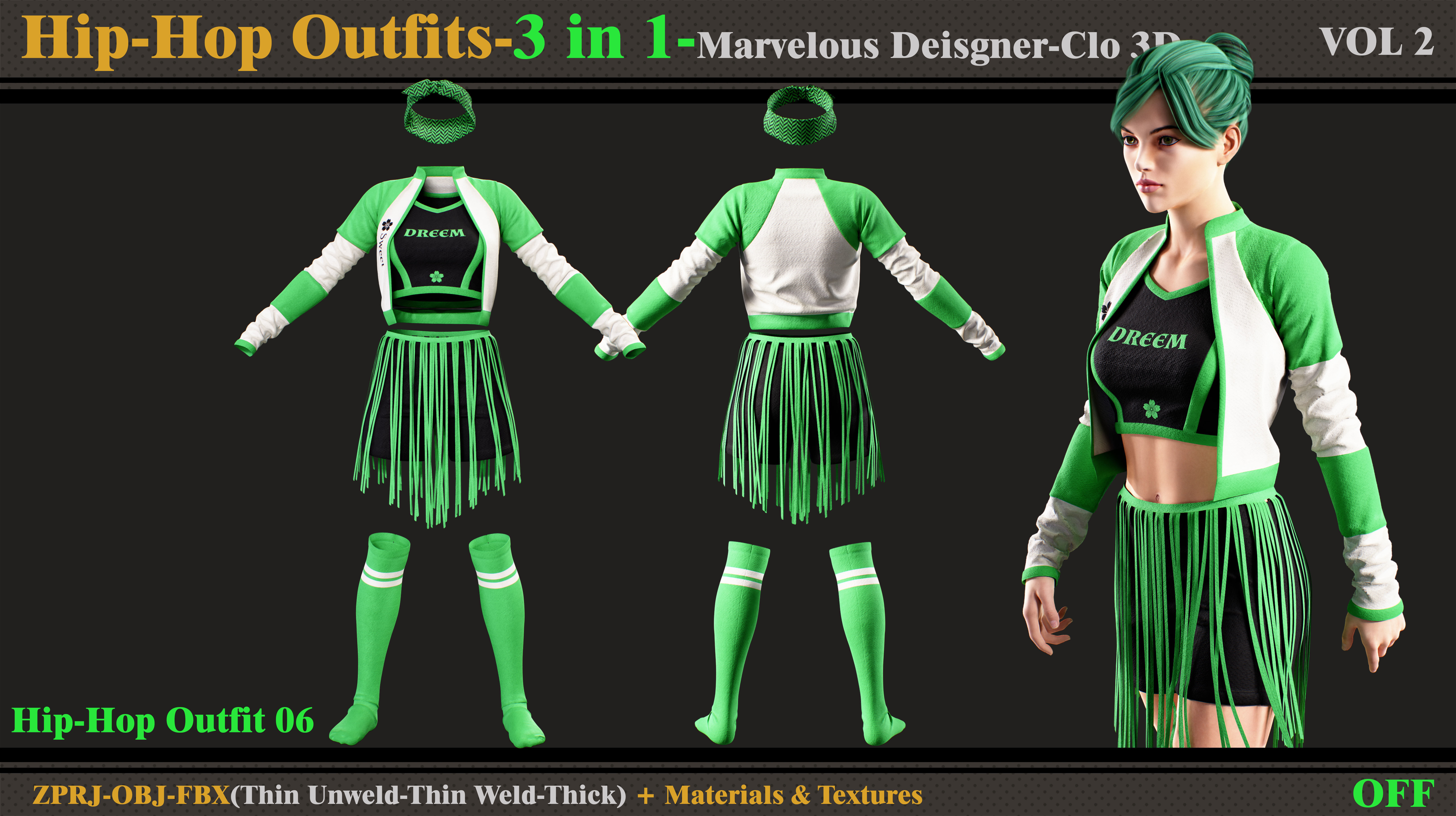 3 in 1 Hip-Hop Outfit-MD-Clo3d-OBJ-FBX-Smart Material- Textures 3D model_4