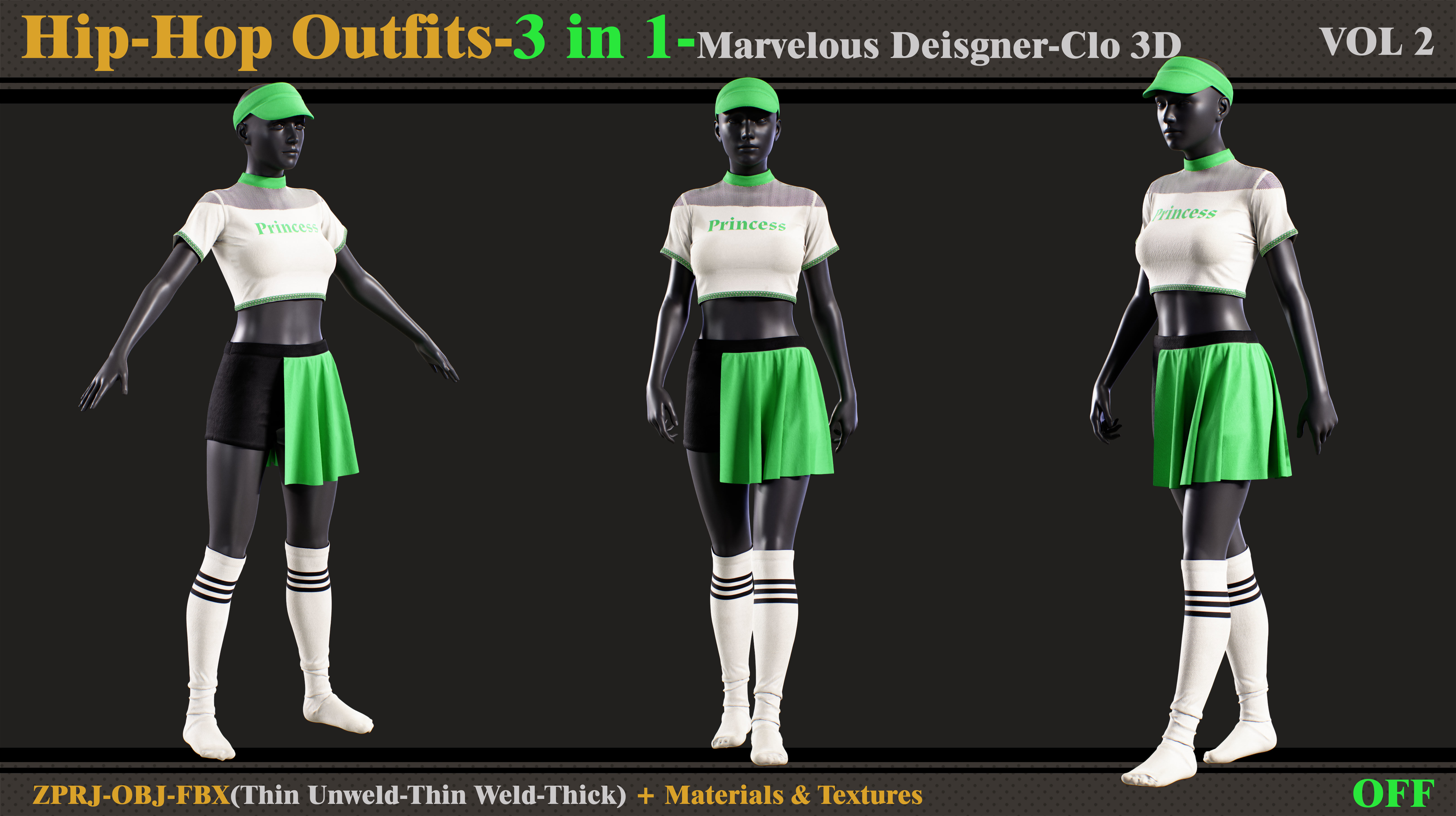 3 in 1 Hip-Hop Outfit-MD-Clo3d-OBJ-FBX-Smart Material- Textures 3D model_5
