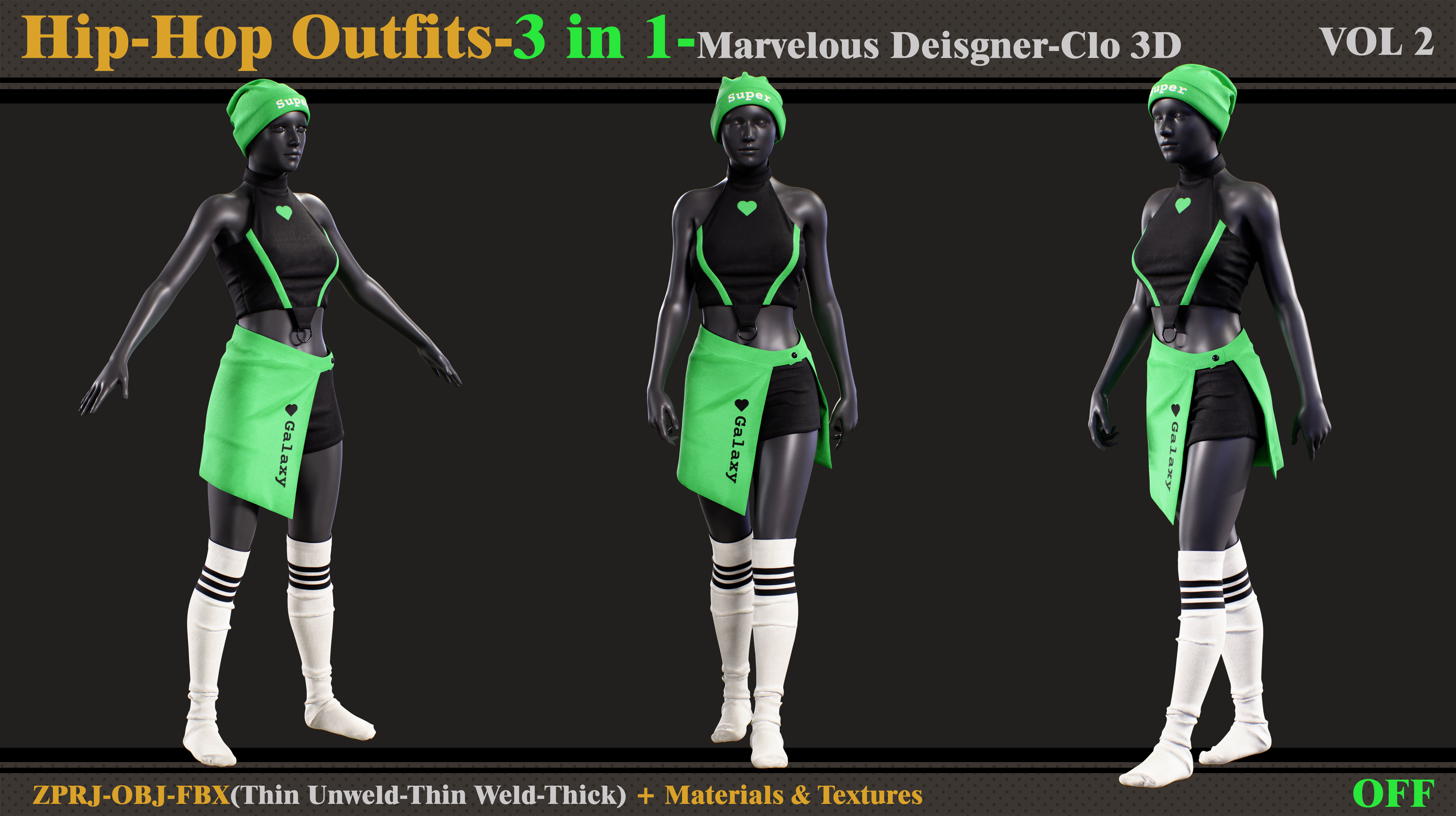 3 in 1 Hip-Hop Outfit-MD-Clo3d-OBJ-FBX-Smart Material- Textures 3D model_6