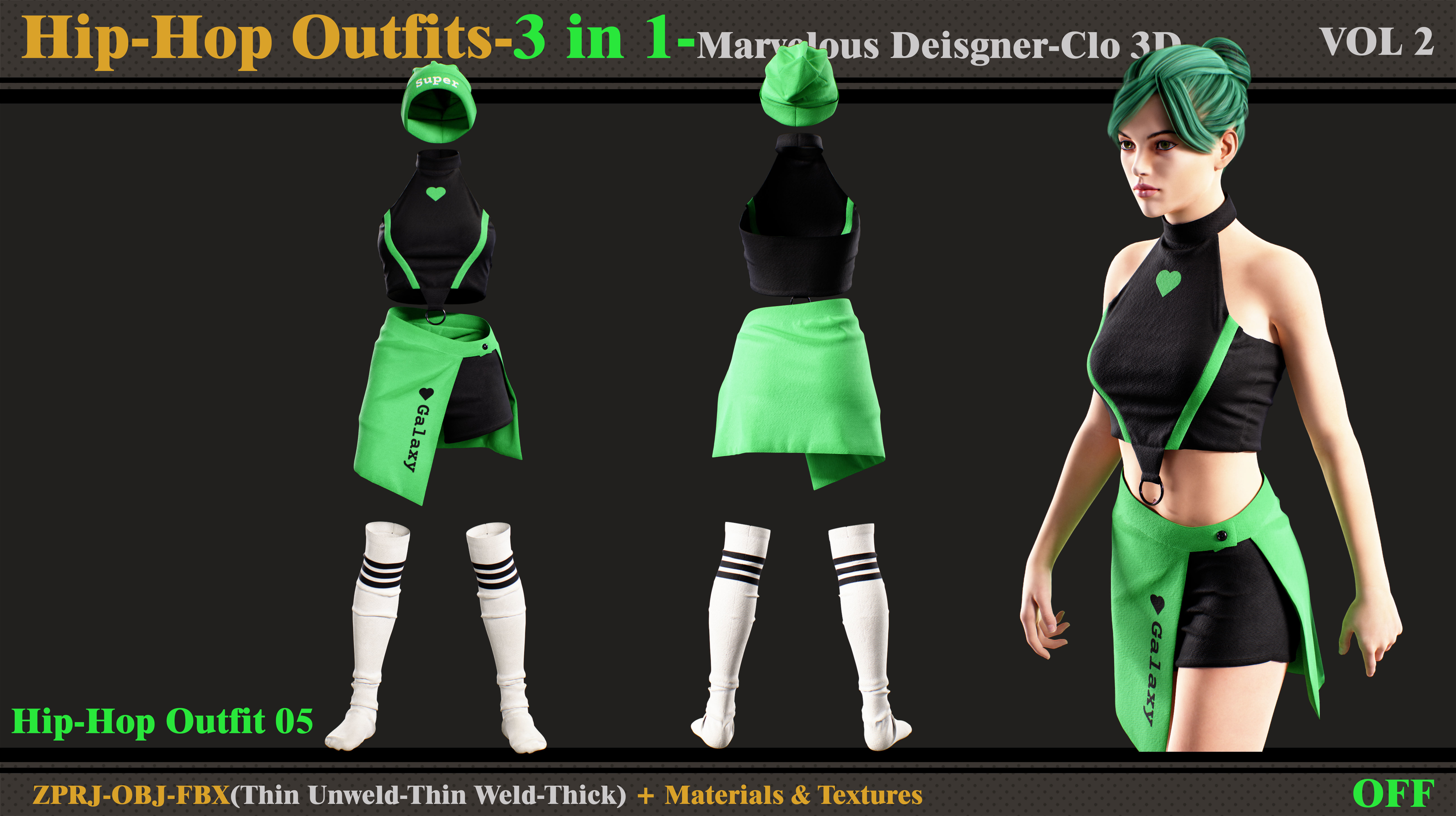 3 in 1 Hip-Hop Outfit-MD-Clo3d-OBJ-FBX-Smart Material- Textures 3D model_3