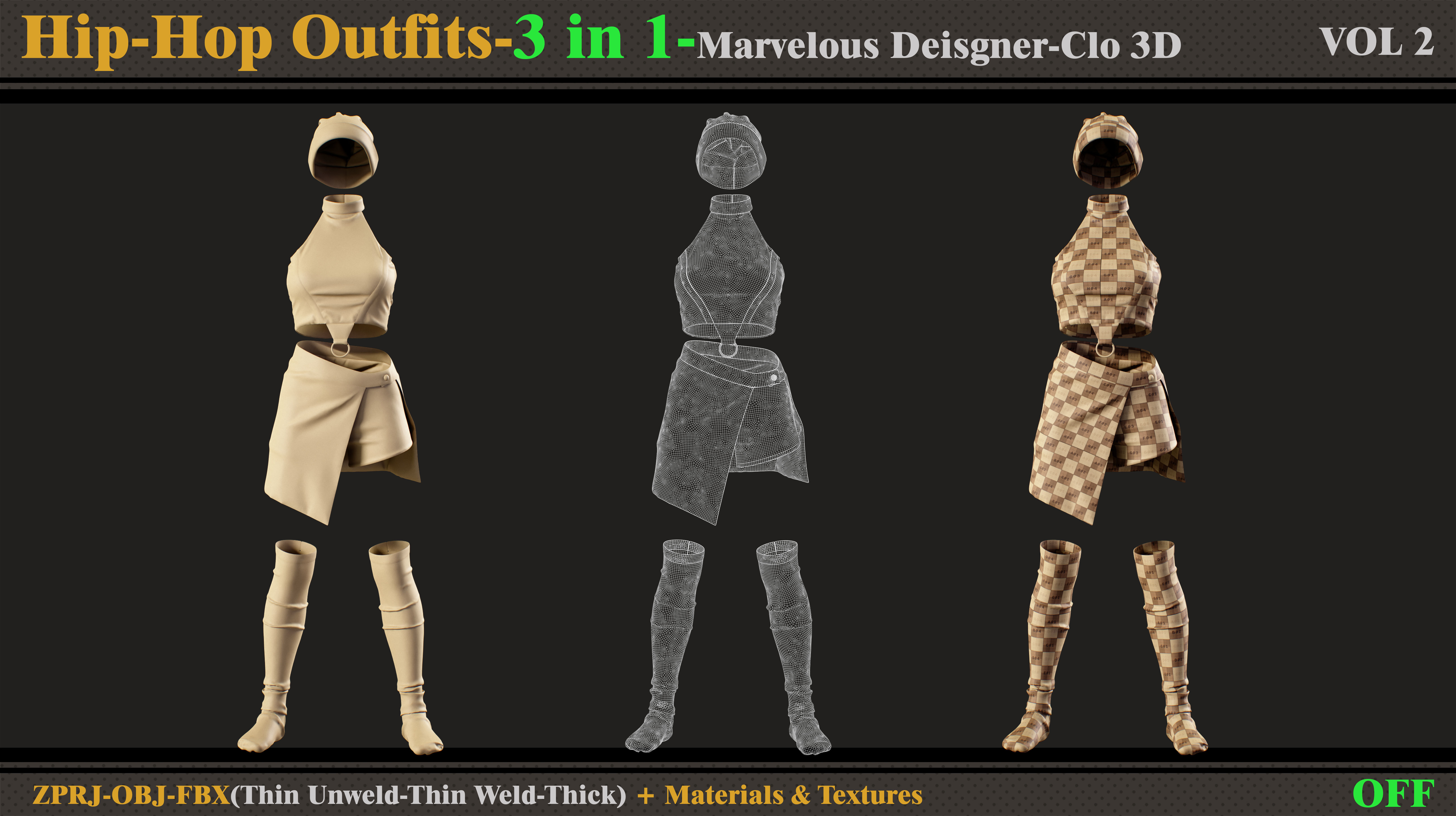 3 in 1 Hip-Hop Outfit-MD-Clo3d-OBJ-FBX-Smart Material- Textures 3D model_9