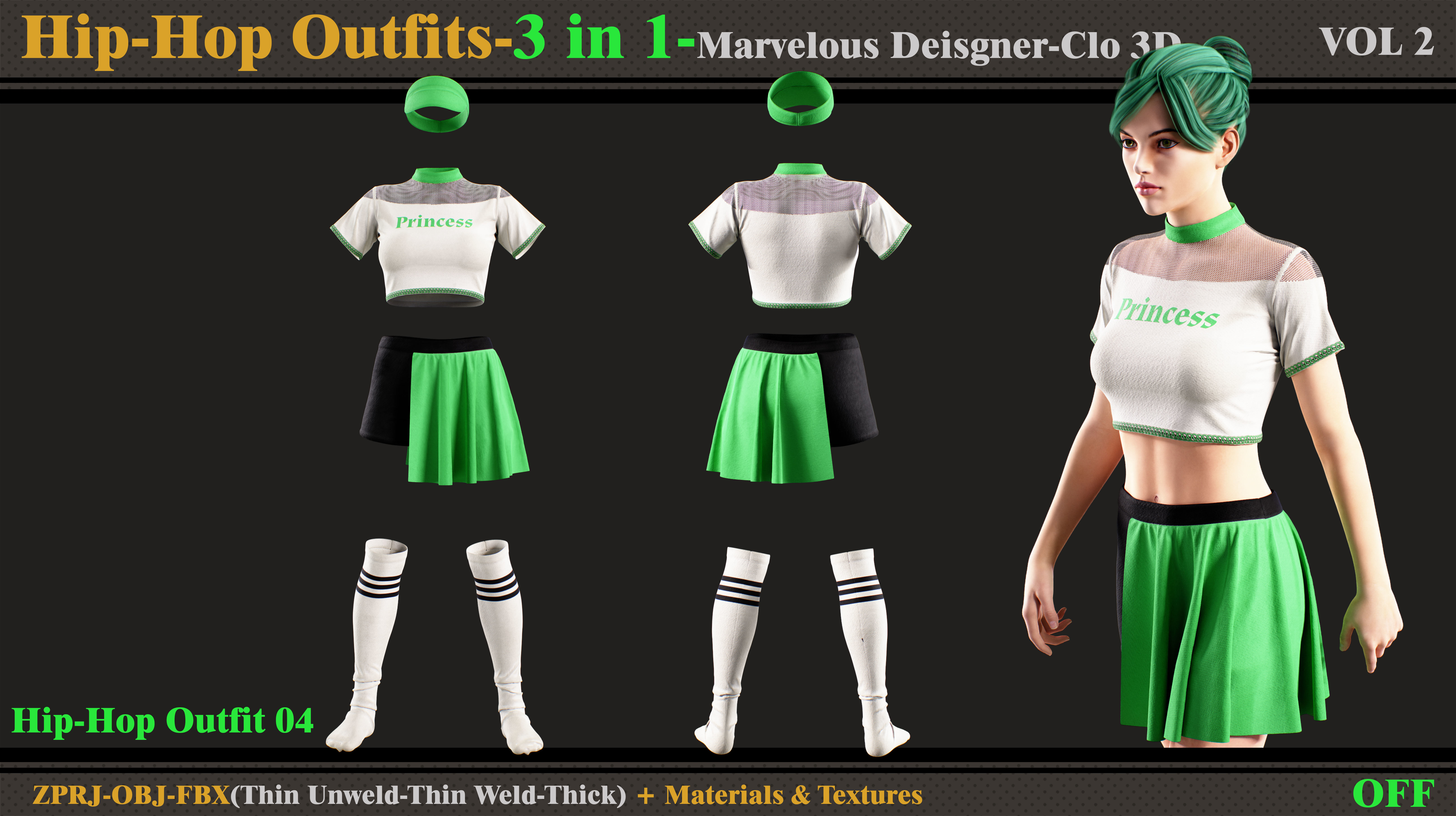 3 in 1 Hip-Hop Outfit-MD-Clo3d-OBJ-FBX-Smart Material- Textures 3D model_2