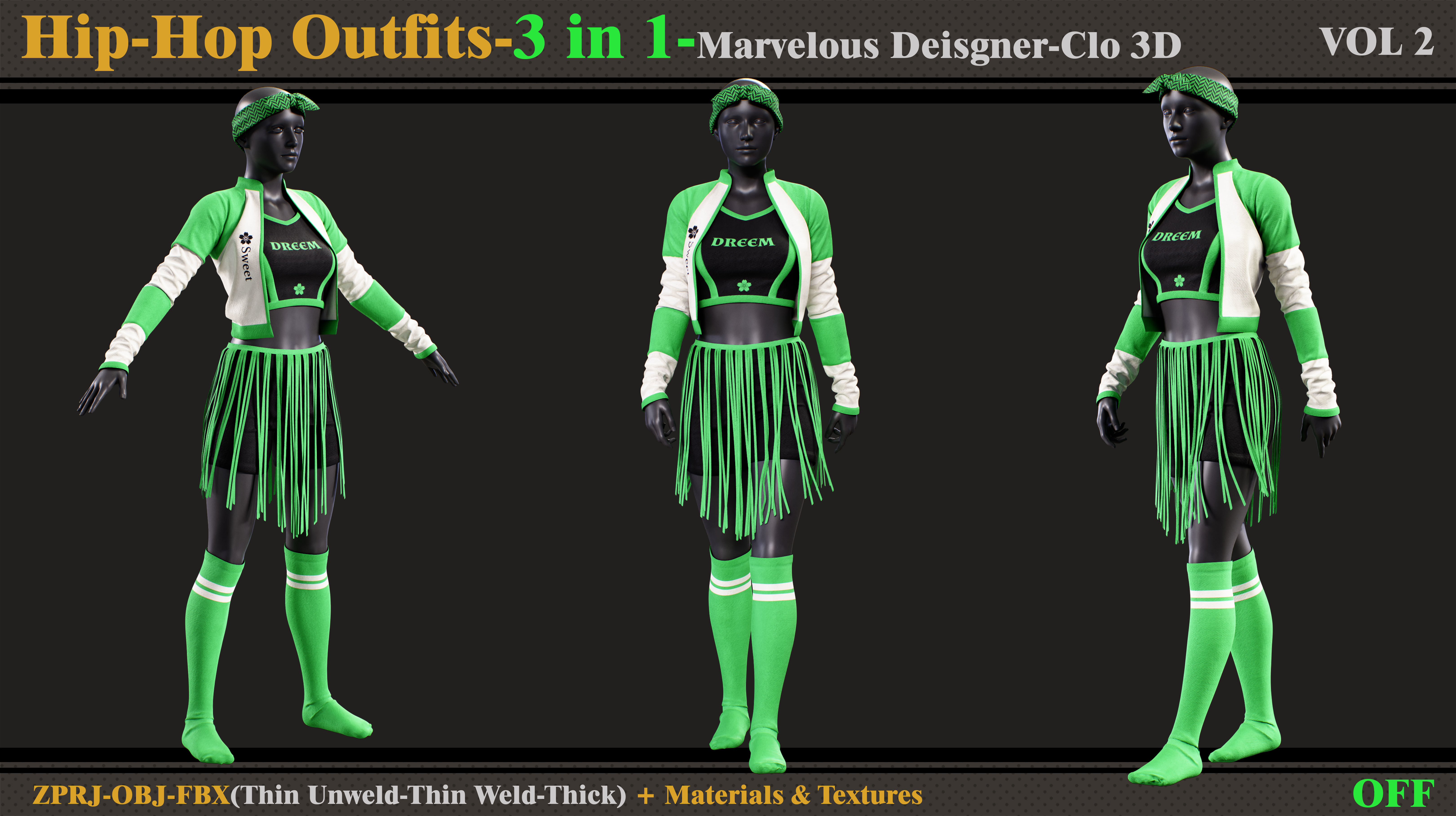 3 in 1 Hip-Hop Outfit-MD-Clo3d-OBJ-FBX-Smart Material- Textures 3D model_7
