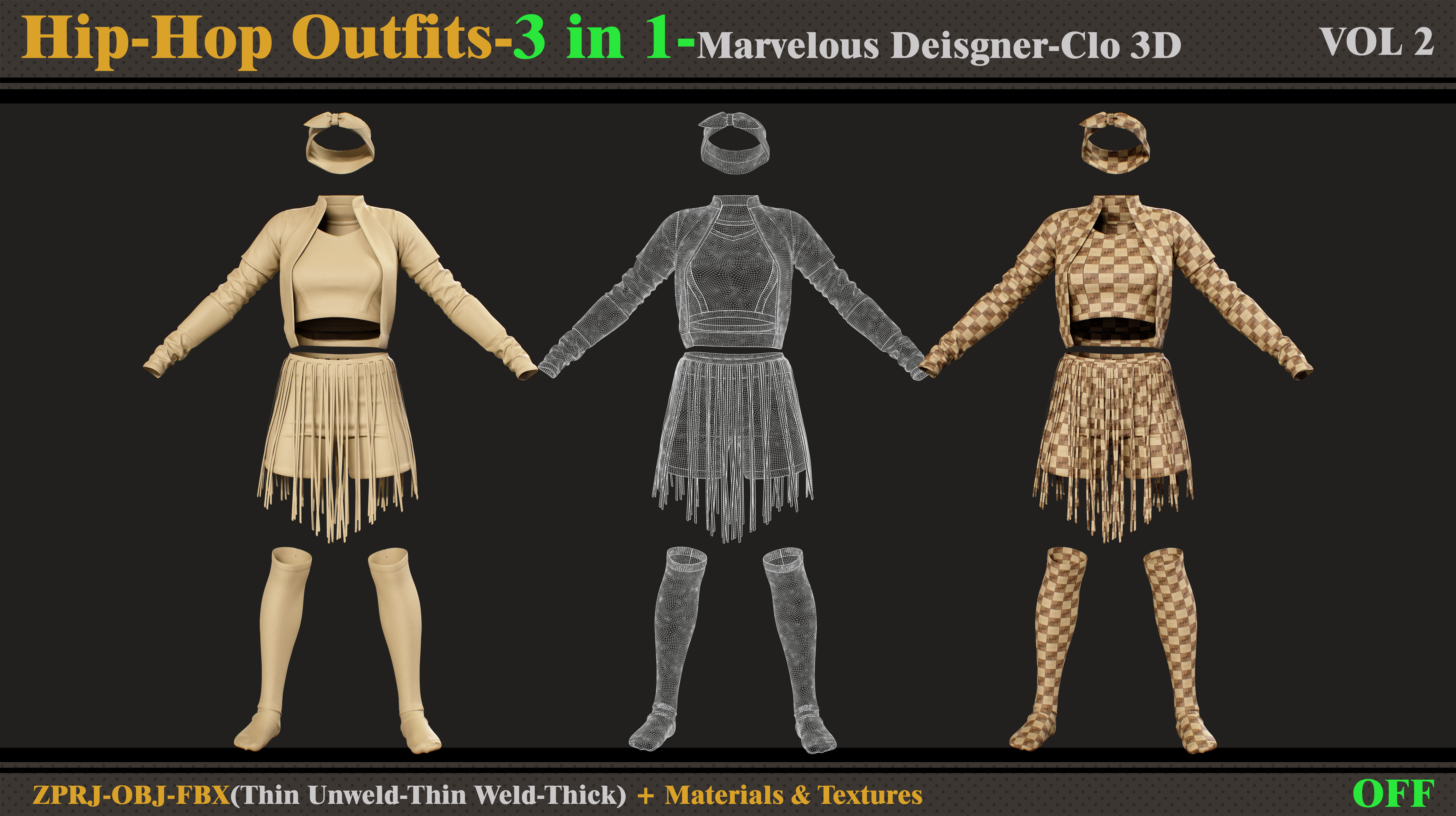 3 in 1 Hip-Hop Outfit-MD-Clo3d-OBJ-FBX-Smart Material- Textures 3D model_1