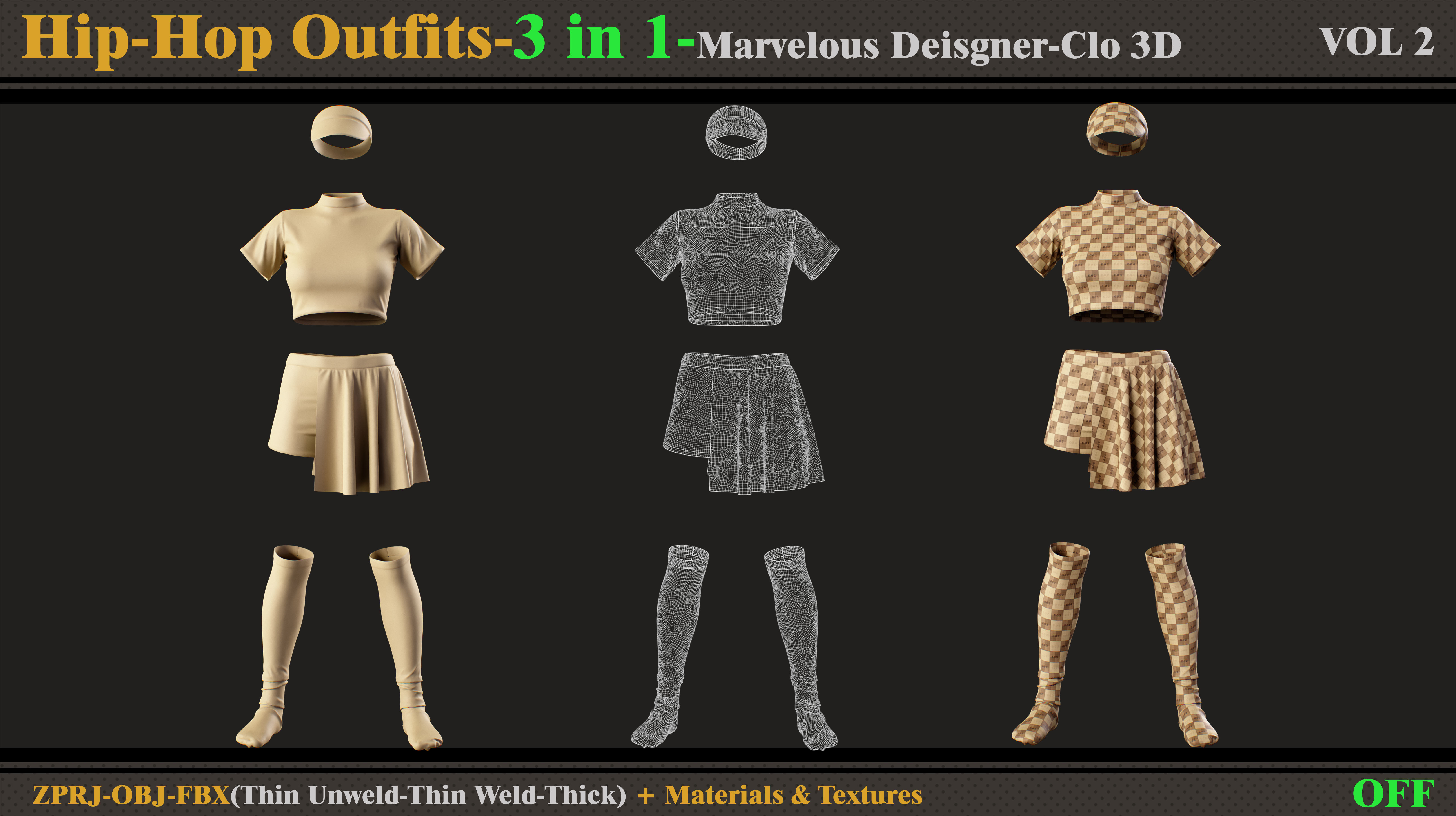 3 in 1 Hip-Hop Outfit-MD-Clo3d-OBJ-FBX-Smart Material- Textures 3D model_8