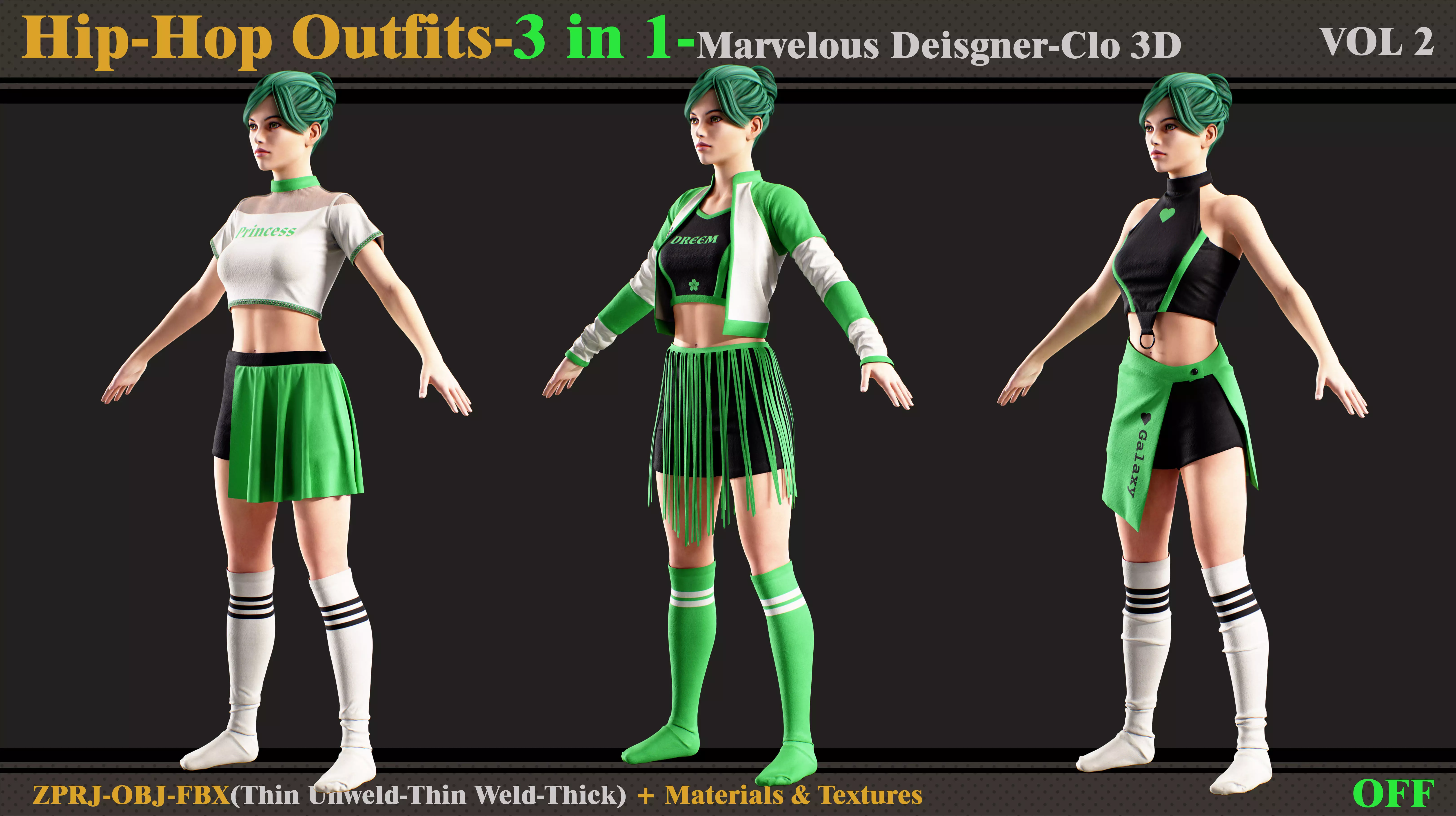3 in 1 Hip-Hop Outfit-MD-Clo3d-OBJ-FBX-Smart Material- Textures 3D model_0