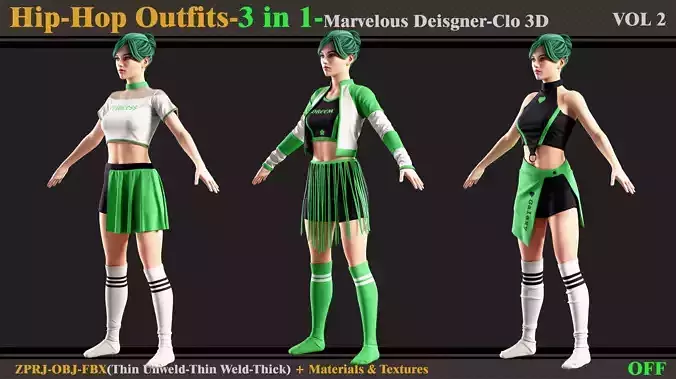 3 in 1 Hip-Hop Outfit-MD-Clo3d-OBJ-FBX-Smart Material- Textures