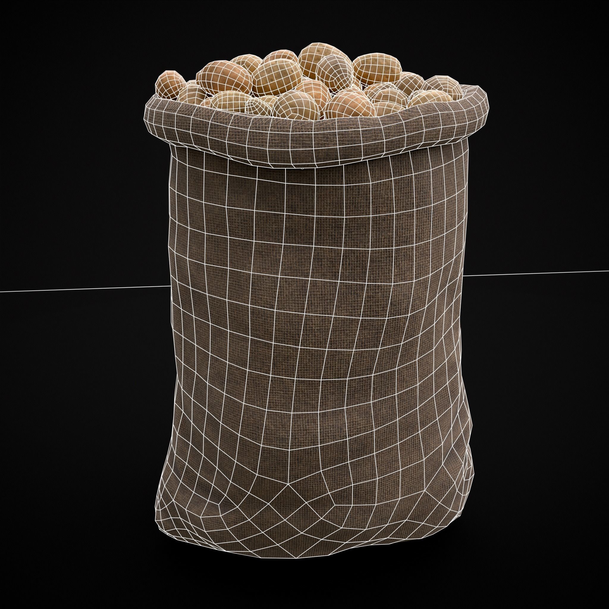 Burlap Sacks of Potatoes Low-poly 3D model_14