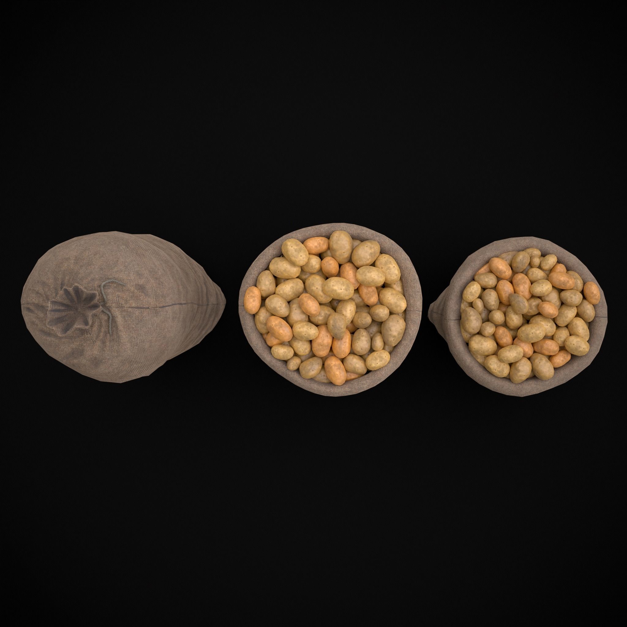 Burlap Sacks of Potatoes Low-poly 3D model_5