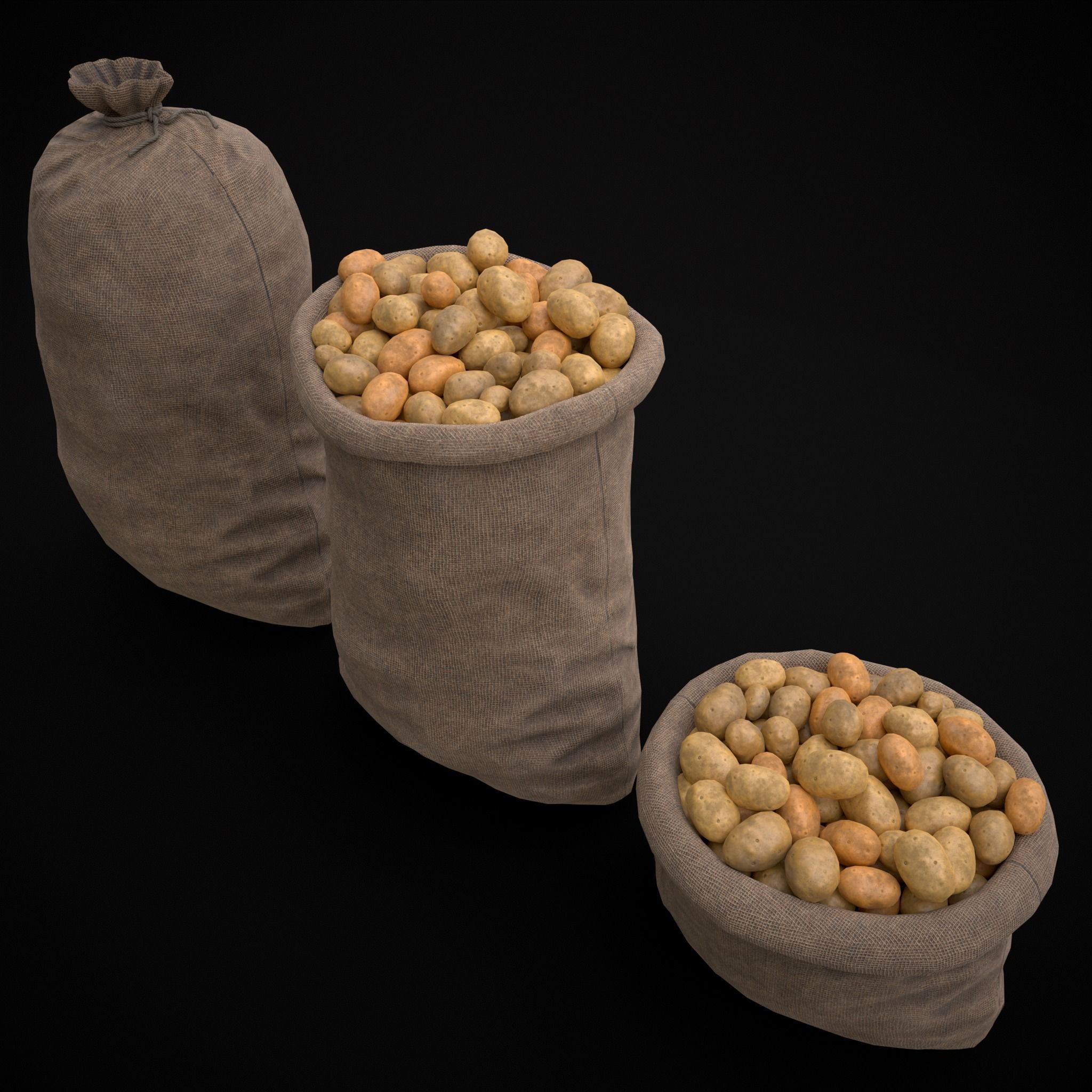 Burlap Sacks of Potatoes Low-poly 3D model_7