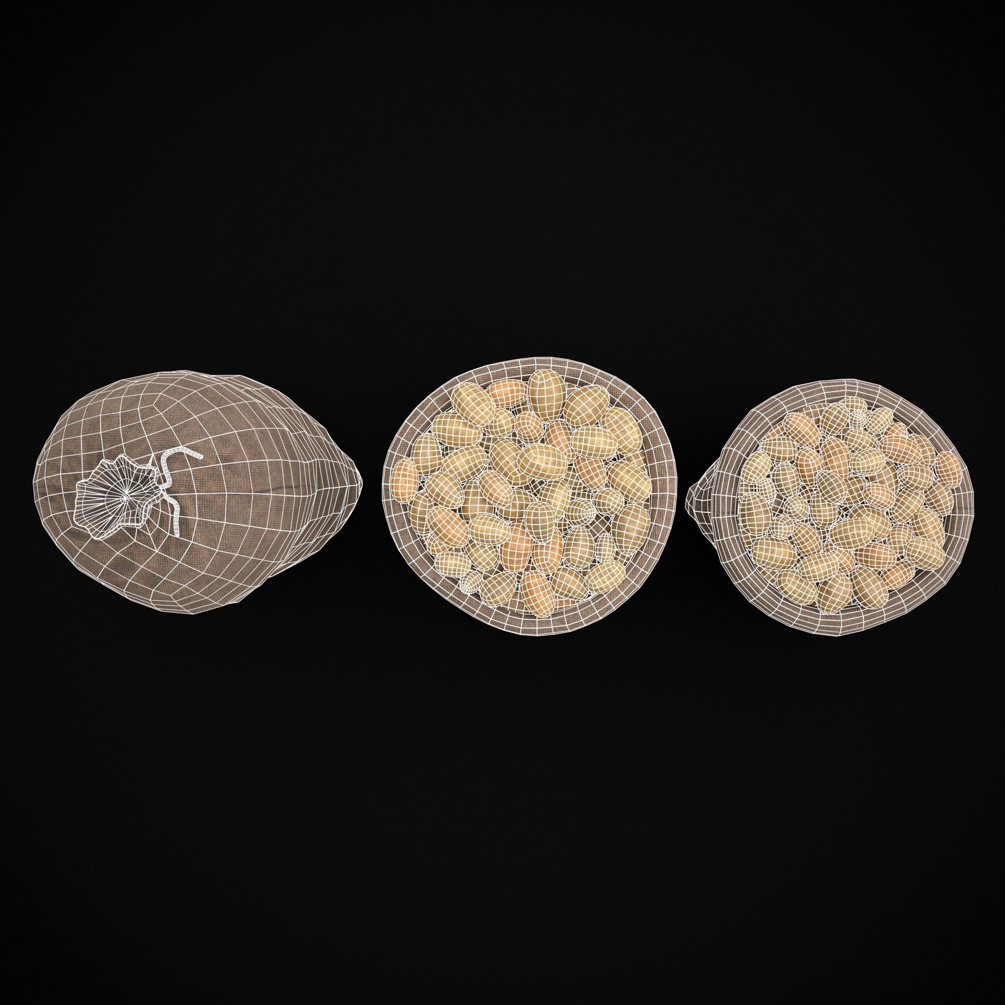 Burlap Sacks of Potatoes Low-poly 3D model_6