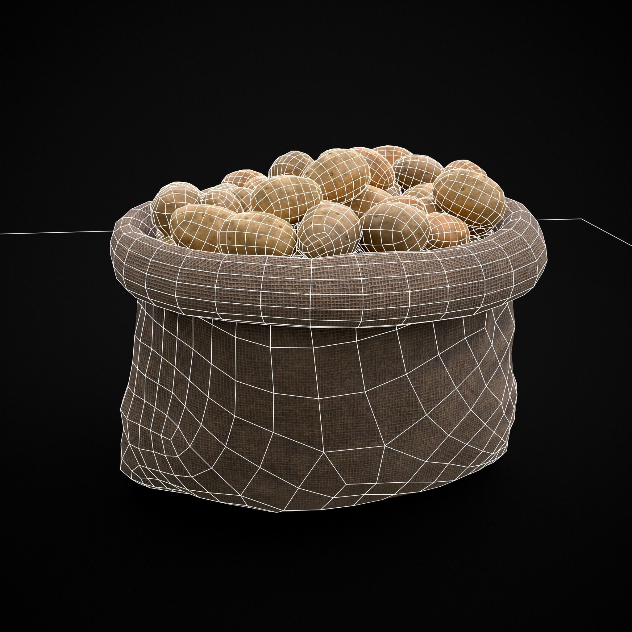 Burlap Sacks of Potatoes Low-poly 3D model_16