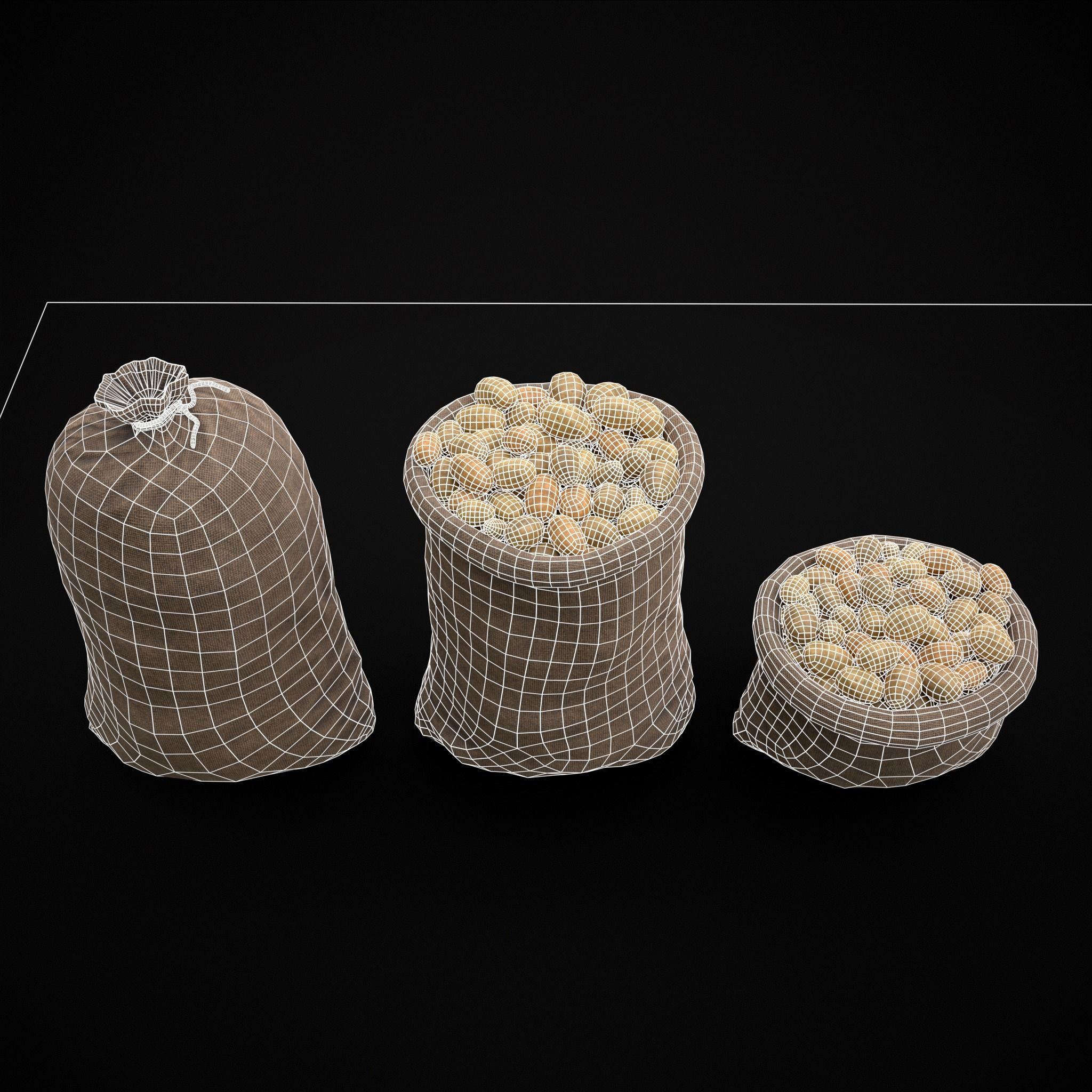 Burlap Sacks of Potatoes Low-poly 3D model_4