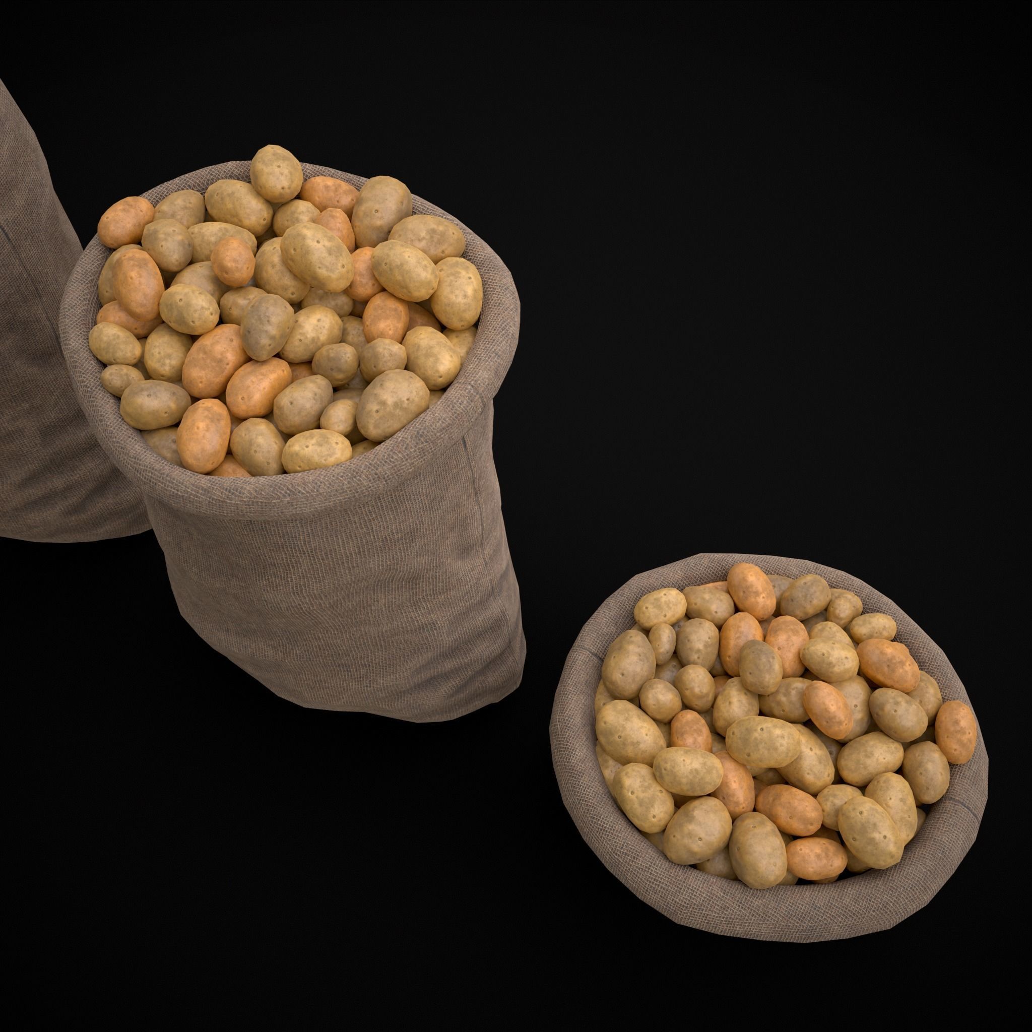 Burlap Sacks of Potatoes Low-poly 3D model_17