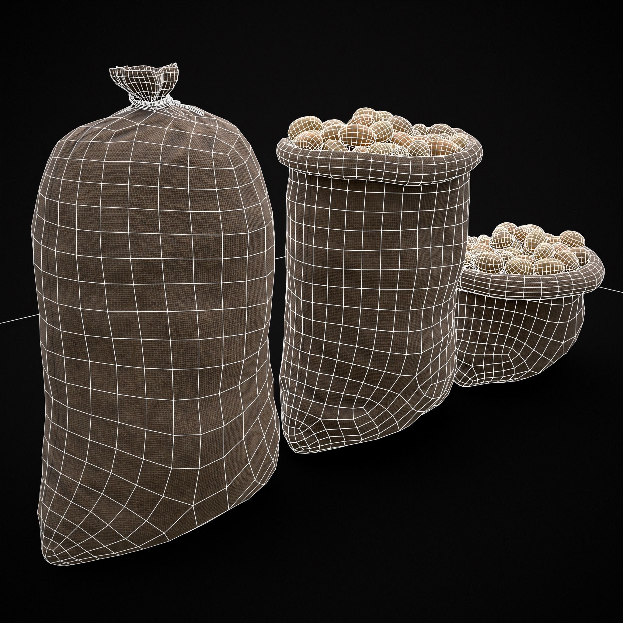 Burlap Sacks of Potatoes Low-poly 3D model_10
