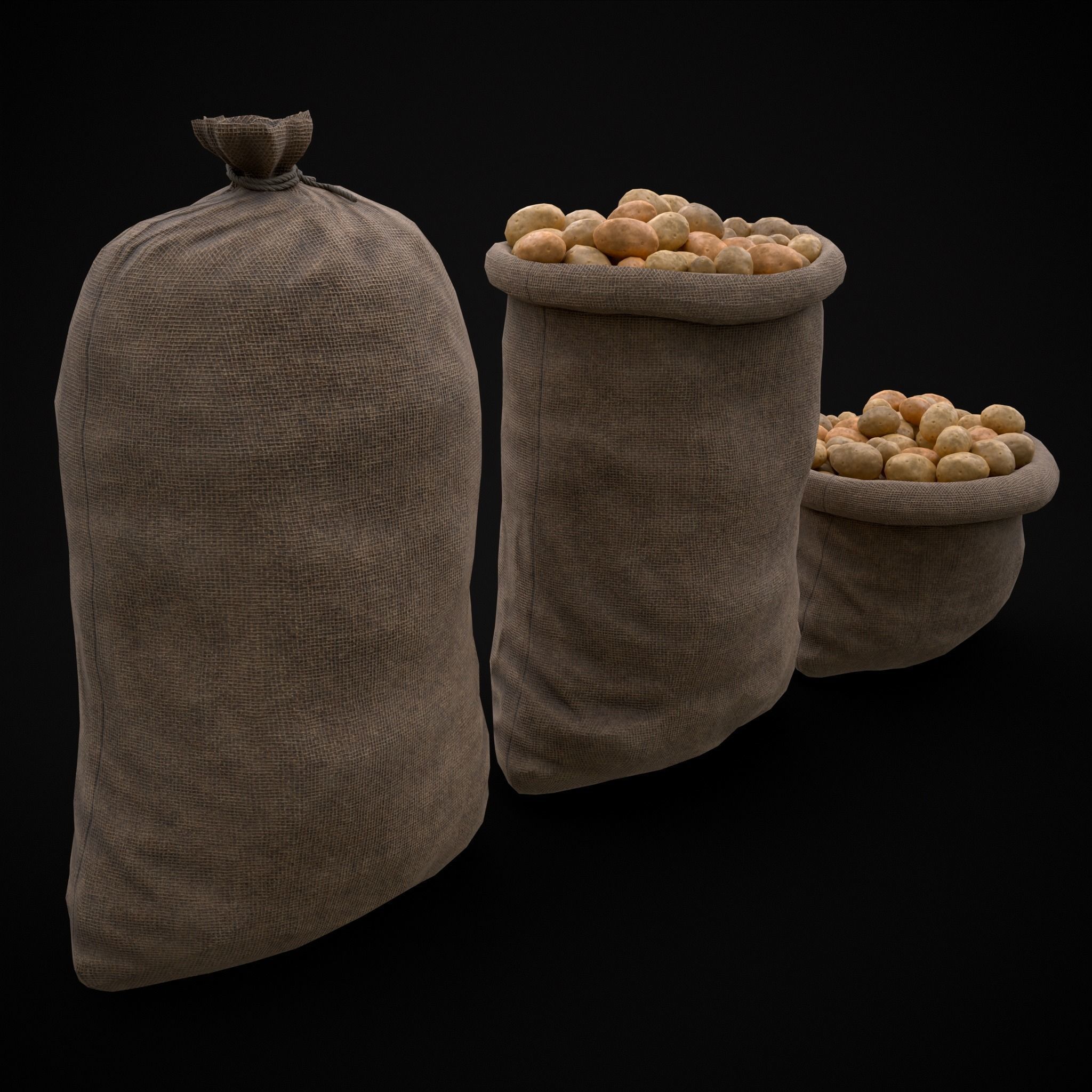 Burlap Sacks of Potatoes Low-poly 3D model_9