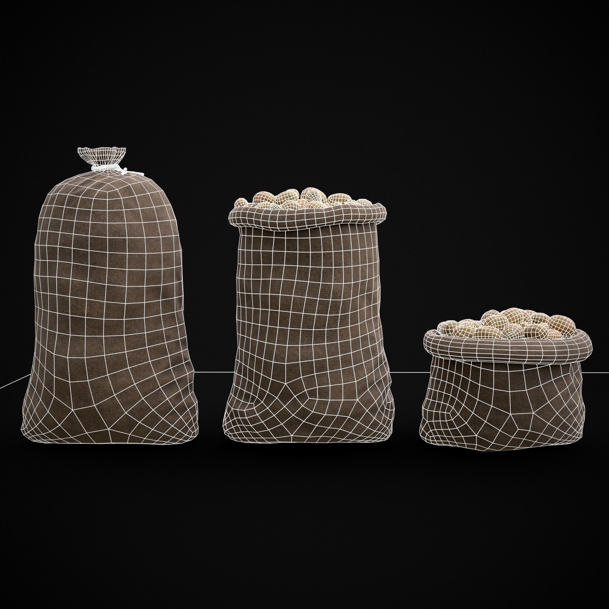Burlap Sacks of Potatoes Low-poly 3D model_20