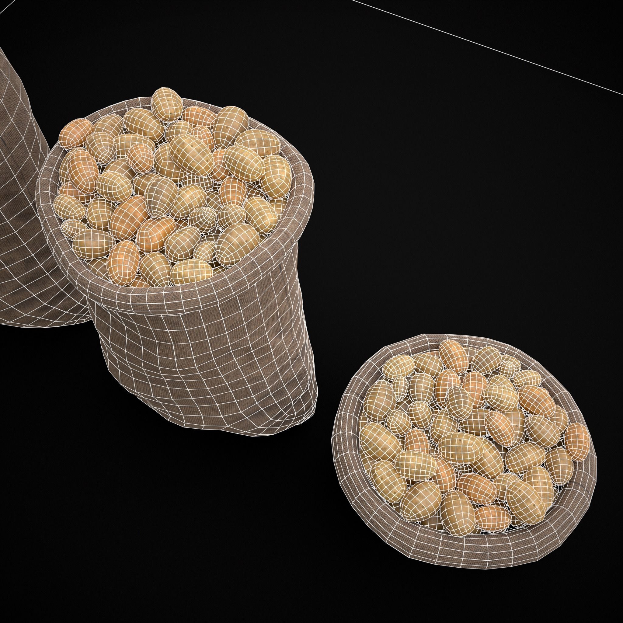 Burlap Sacks of Potatoes Low-poly 3D model_18