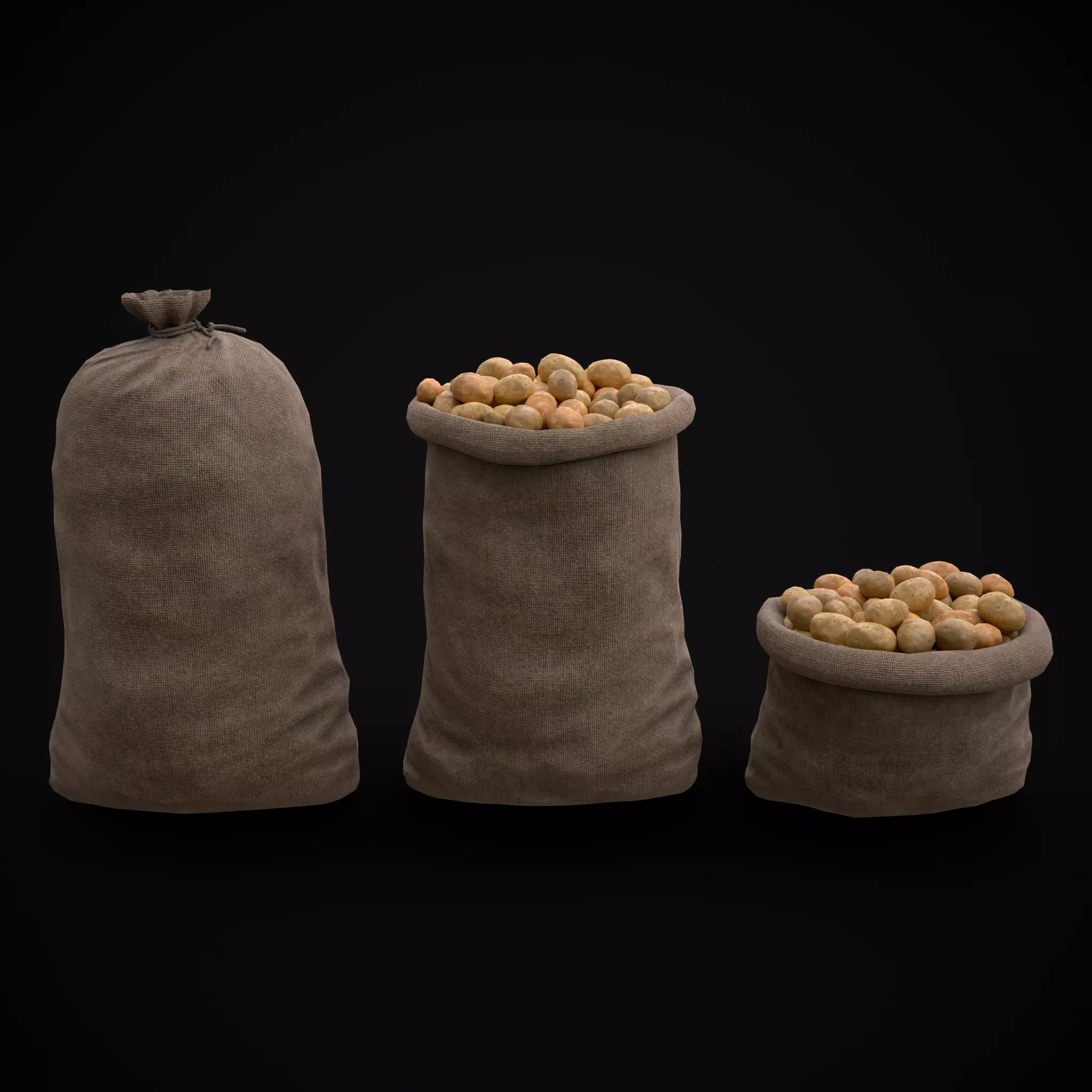 Burlap Sacks of Potatoes Low-poly 3D model_0