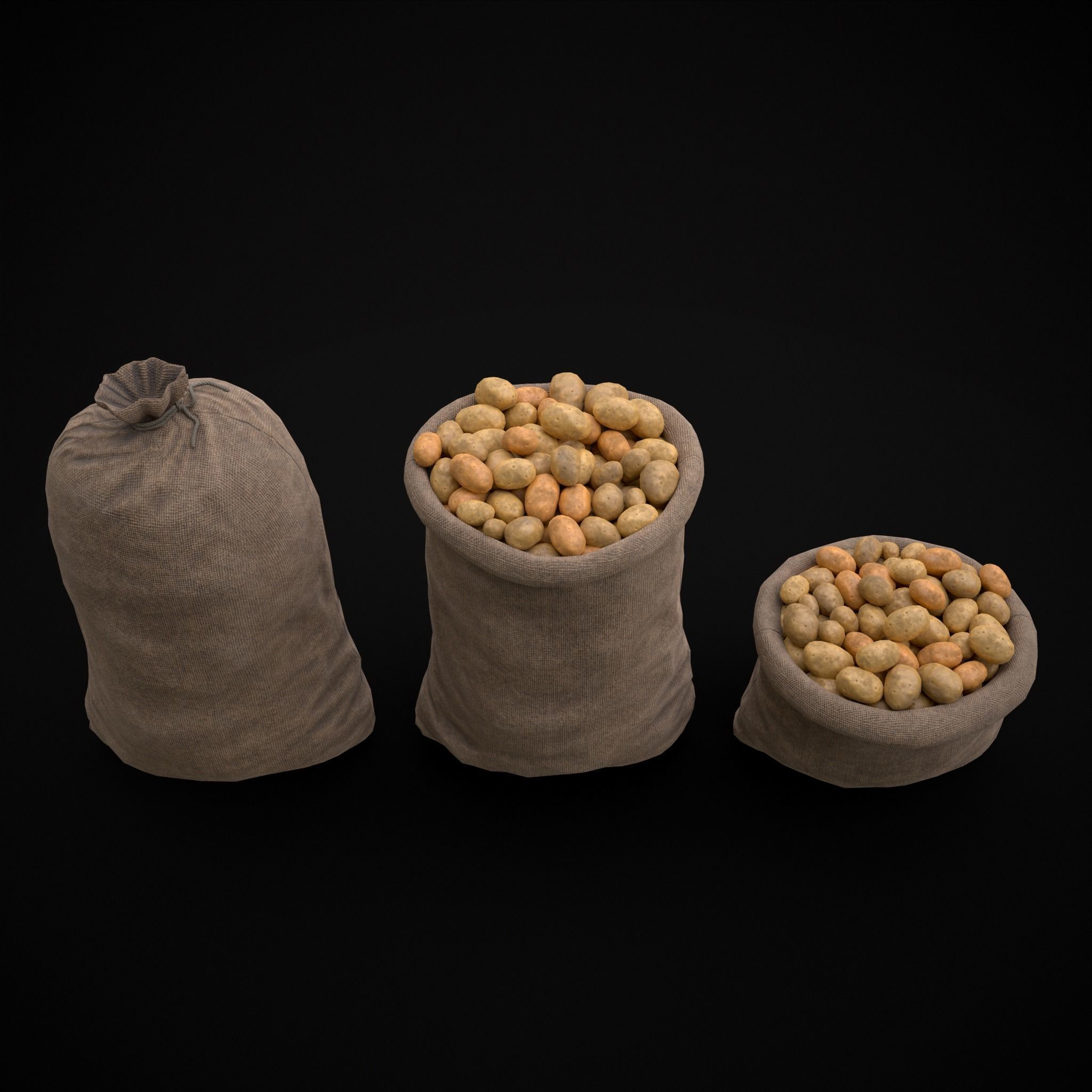 Burlap Sacks of Potatoes Low-poly 3D model_3