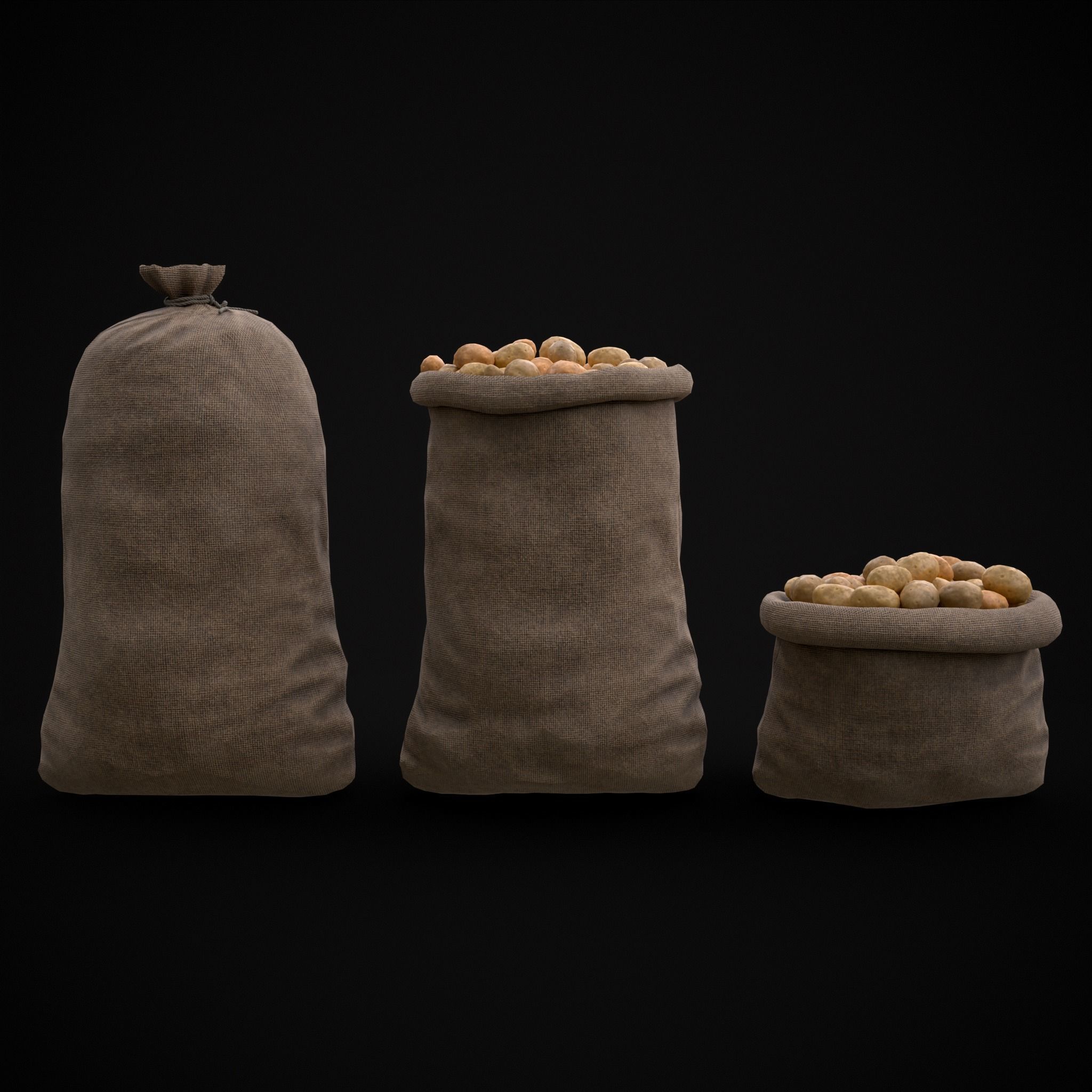 Burlap Sacks of Potatoes Low-poly 3D model_19