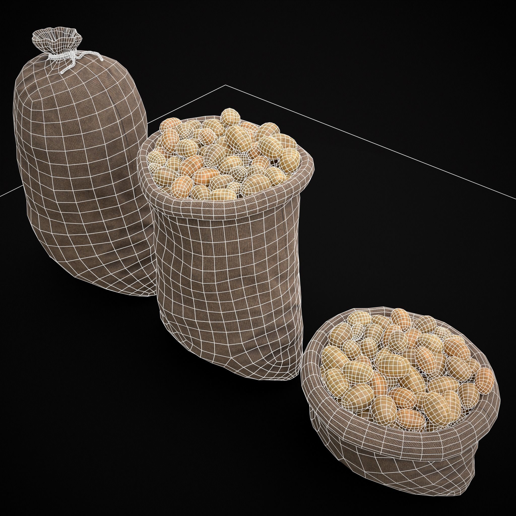 Burlap Sacks of Potatoes Low-poly 3D model_8