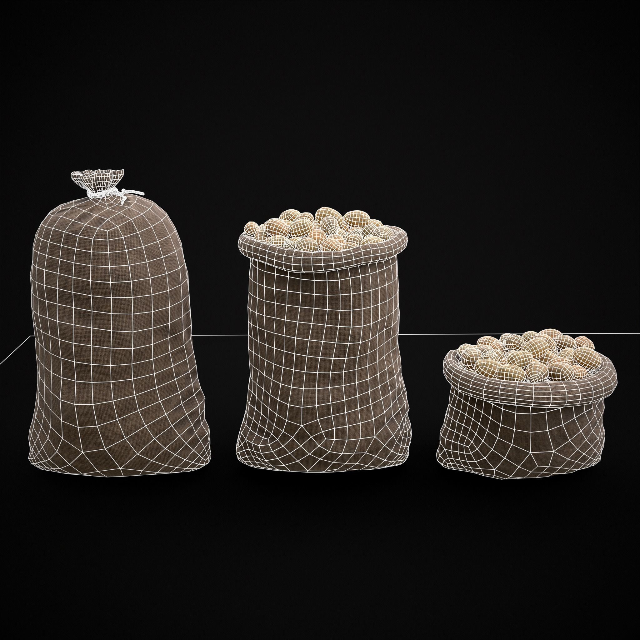 Burlap Sacks of Potatoes Low-poly 3D model_2