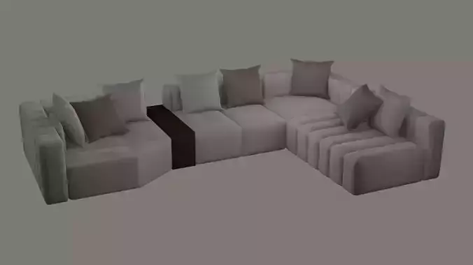 Earth Tone Sectional Sofa With a Wooden Table